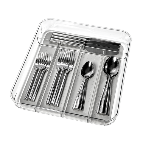 Clear Soft Grip 5 Compartment Cutlery Tray - Grey