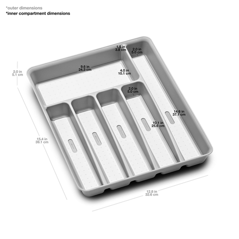 6 Compartment Cutlery Tray  - Soft Grey