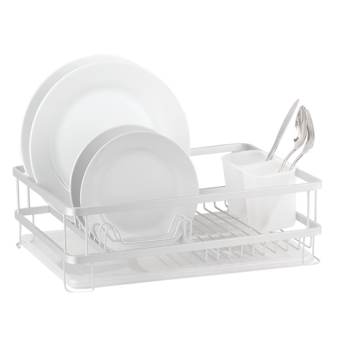 Aluminium Dish Rack with Draining Board - White