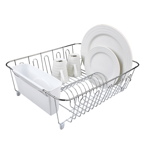 D.Line Small Dish Drainer Chrome/Pvc W/ Caddy 36.5 X 32.3 X 14.3Cm - White