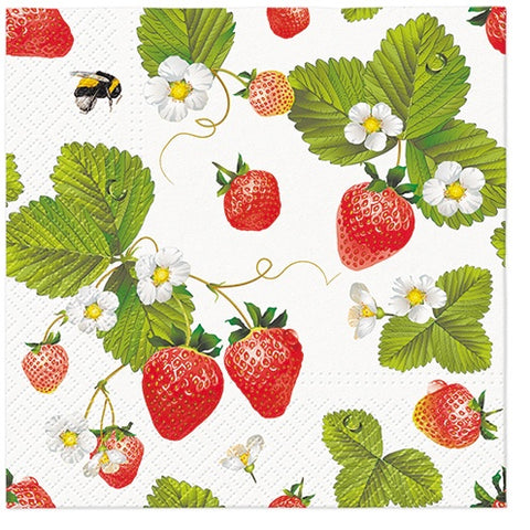 Pack of 20 Napkins 33 x 33 cm - Strawberries with Bees