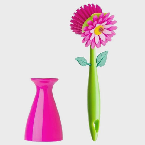 Vigar Flower Power Pink Dish Brush With Vase
