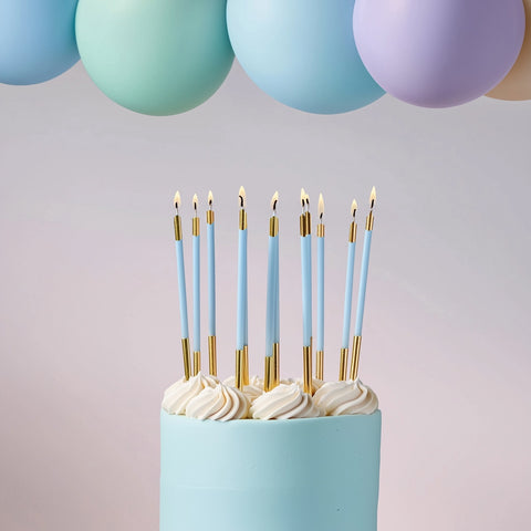 15cm Gold Double Dipped Cake Candles - Blue (Pack of 12)