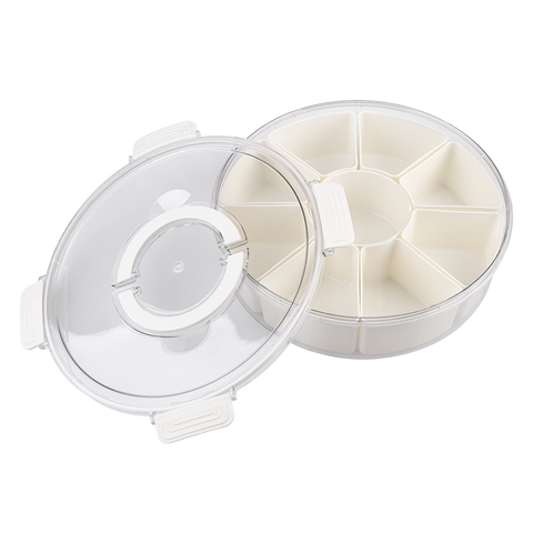 Round 9 Compartment Grazing Box W/ Carry Handles - Cream