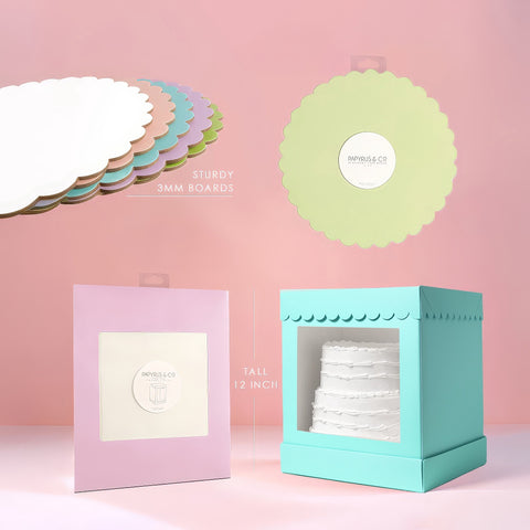 10" x 10" x 12" Tall Scalloped Cake Box - White