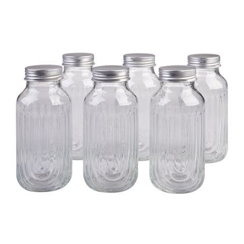 Glass Fluted Juice Bottles Set of 6, 250ml Clear