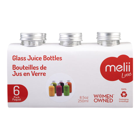 Glass Fluted Juice Bottles Set of 6, 250ml Clear