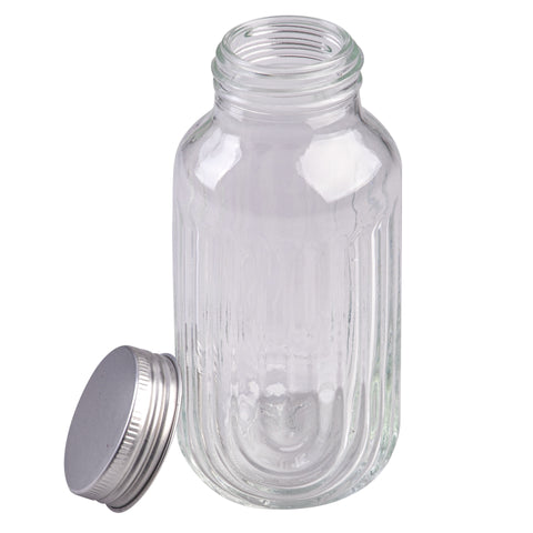 Glass Fluted Juice Bottles Set of 6, 250ml Clear