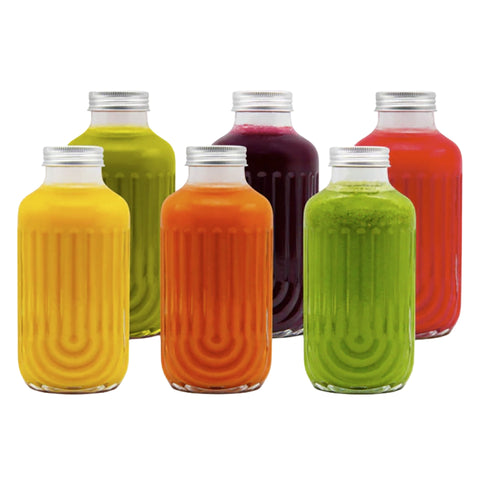 Glass Fluted Juice Bottles Set of 6, 250ml Clear