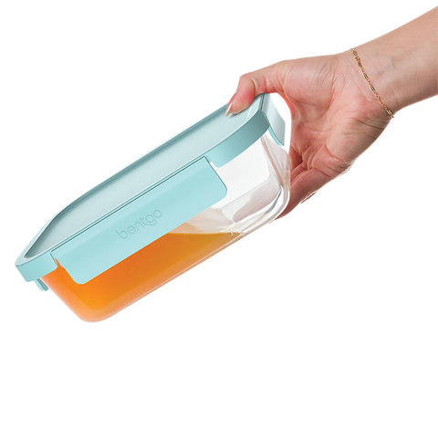 4 Piece Rectangle Glass Food Storage Set - Soft Aqua