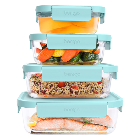 8 Piece Rectangle Glass Food Storage Set - Soft Aqua
