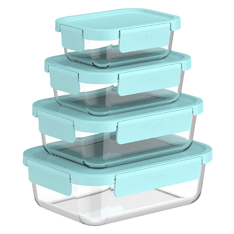8 Piece Rectangle Glass Food Storage Set - Soft Aqua