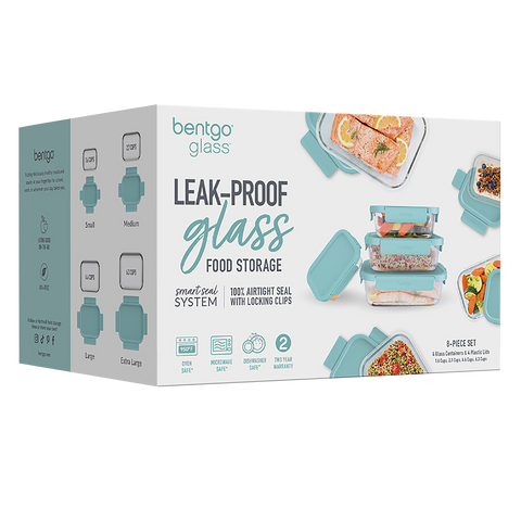 8 Piece Rectangle Glass Food Storage Set - Soft Aqua