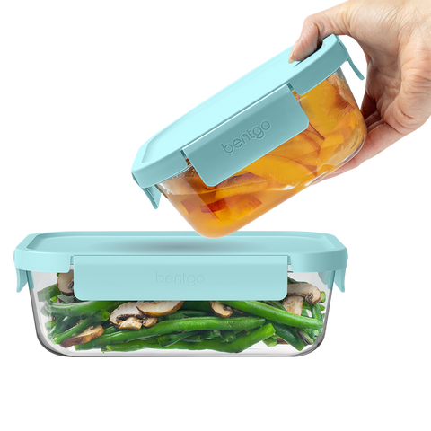 8 Piece Rectangle Glass Food Storage Set - Soft Aqua