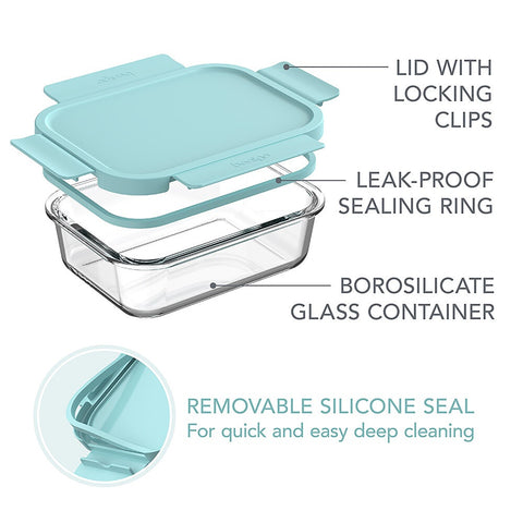 8 Piece Rectangle Glass Food Storage Set - Soft Aqua