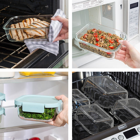 8 Piece Rectangle Glass Food Storage Set - Soft Aqua