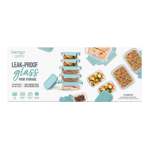12 Piece Rectangle Glass Food Storage Set - Soft Aqua