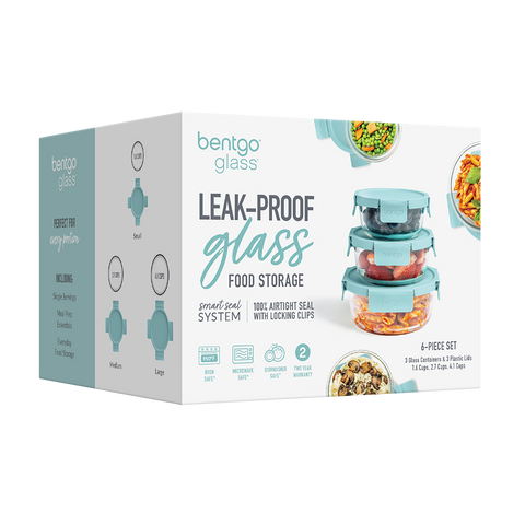6 Piece Round Glass Food Storage Set - Soft Aqua