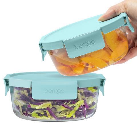 6 Piece Round Glass Food Storage Set - Soft Aqua