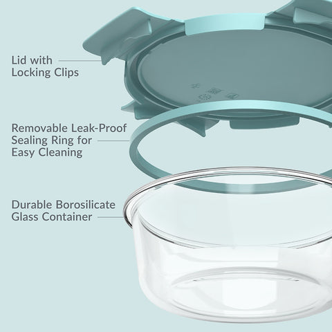 6 Piece Round Glass Food Storage Set - Soft Aqua