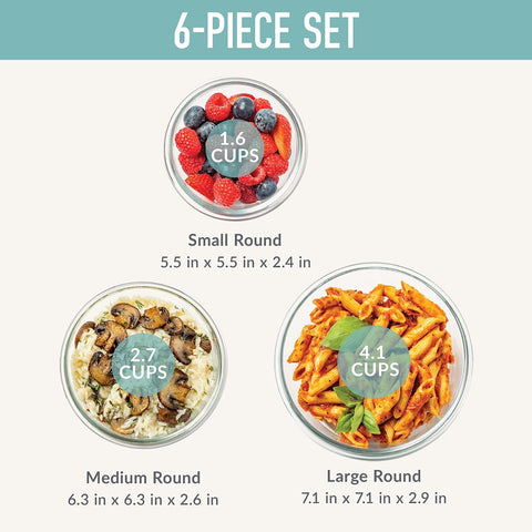 6 Piece Round Glass Food Storage Set - Soft Aqua