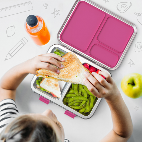 Kid's Stainless Steel Leak-Resistant Bento Lunch Box - Fuchsia