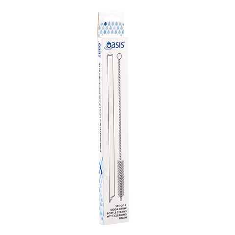 'Moda' Drink Bottle Straws Set 4 W/ Cleaning Brush