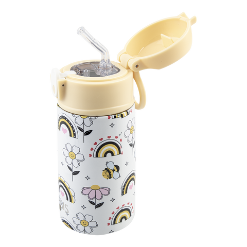 Stainless Steel Double Wall Insulated Kid's Drink Bottle W/ Sipper Straw 400ml