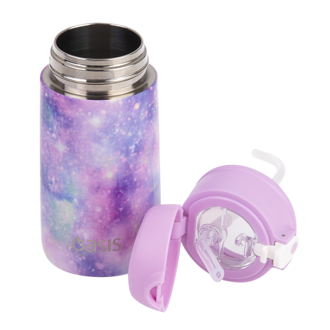Stainless Steel Double Wall Insulated Kid's Drink Bottle W/ Sipper Straw 400ml