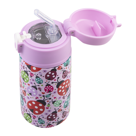 Stainless Steel Double Wall Insulated Kid's Drink Bottle W/ Sipper Straw 400ml