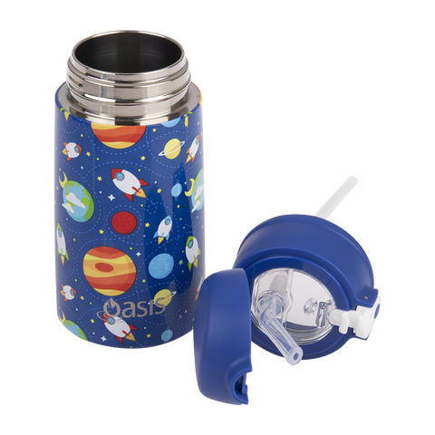 Stainless Steel Double Wall Insulated Kid's Drink Bottle W/ Sipper Straw 400ml