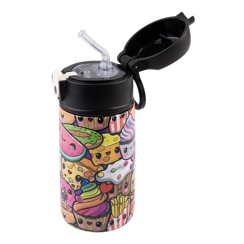 Stainless Steel Double Wall Insulated Kid's Drink Bottle W/ Sipper Straw 400ml