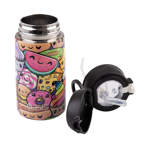 Stainless Steel Double Wall Insulated Kid's Drink Bottle W/ Sipper Straw 400ml