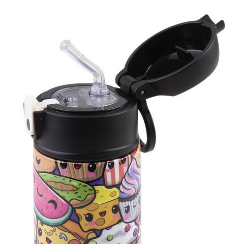 Stainless Steel Double Wall Insulated Kid's Drink Bottle W/ Sipper Straw 400ml