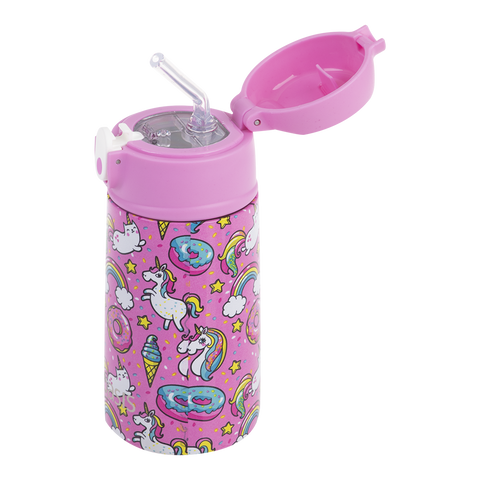 Stainless Steel Double Wall Insulated Kid's Drink Bottle W/ Sipper Straw 400ml