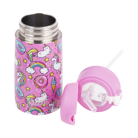 Stainless Steel Double Wall Insulated Kid's Drink Bottle W/ Sipper Straw 400ml