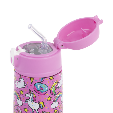 Stainless Steel Double Wall Insulated Kid's Drink Bottle W/ Sipper Straw 400ml
