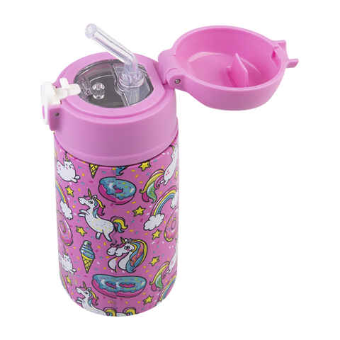 Stainless Steel Double Wall Insulated Kid's Drink Bottle W/ Sipper Straw 400ml