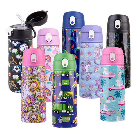 Stainless Steel Double Wall Insulated Kid's Drink Bottle W/ Sipper Straw 550ml