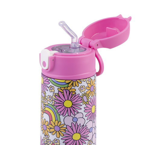 Stainless Steel Double Wall Insulated Kid's Drink Bottle W/ Sipper Straw 550ml
