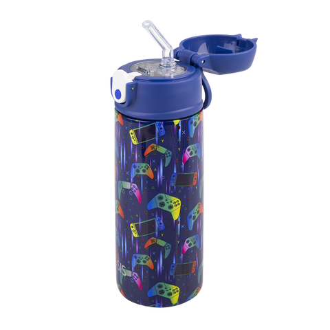 Stainless Steel Double Wall Insulated Kid's Drink Bottle W/ Sipper Straw 550ml