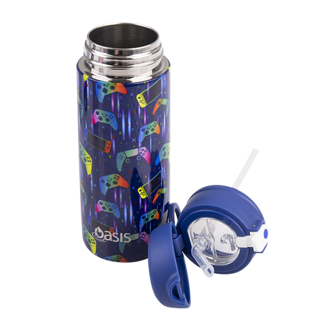 Stainless Steel Double Wall Insulated Kid's Drink Bottle W/ Sipper Straw 550ml