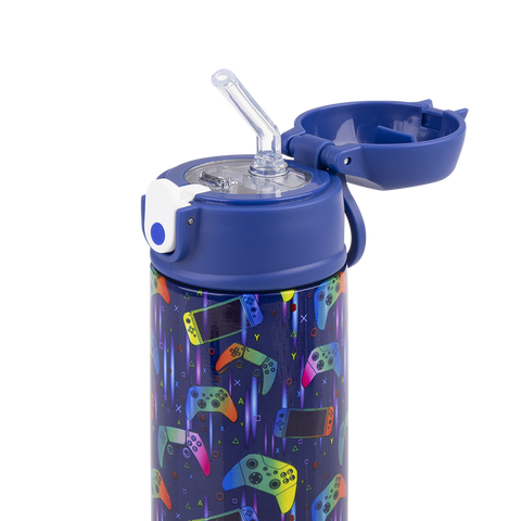 Stainless Steel Double Wall Insulated Kid's Drink Bottle W/ Sipper Straw 550ml