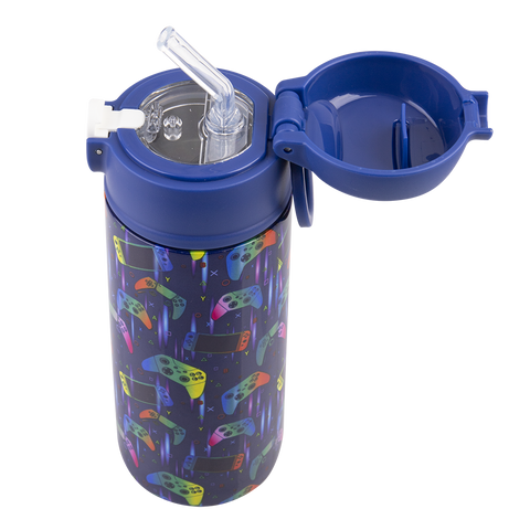 Stainless Steel Double Wall Insulated Kid's Drink Bottle W/ Sipper Straw 550ml