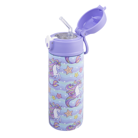 Stainless Steel Double Wall Insulated Kid's Drink Bottle W/ Sipper Straw 550ml