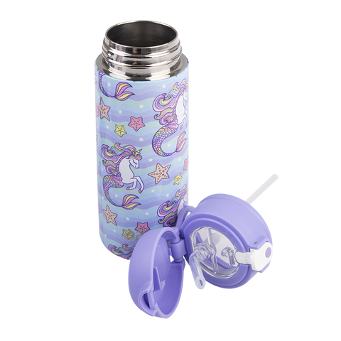 Stainless Steel Double Wall Insulated Kid's Drink Bottle W/ Sipper Straw 550ml
