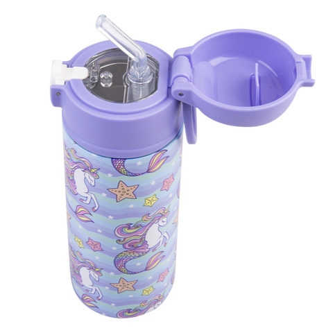 Stainless Steel Double Wall Insulated Kid's Drink Bottle W/ Sipper Straw 550ml