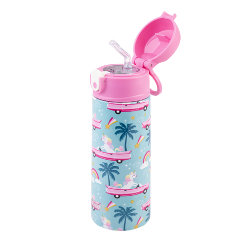 Stainless Steel Double Wall Insulated Kid's Drink Bottle W/ Sipper Straw 550ml