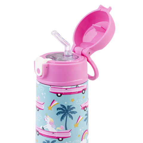 Stainless Steel Double Wall Insulated Kid's Drink Bottle W/ Sipper Straw 550ml