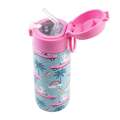 Stainless Steel Double Wall Insulated Kid's Drink Bottle W/ Sipper Straw 550ml